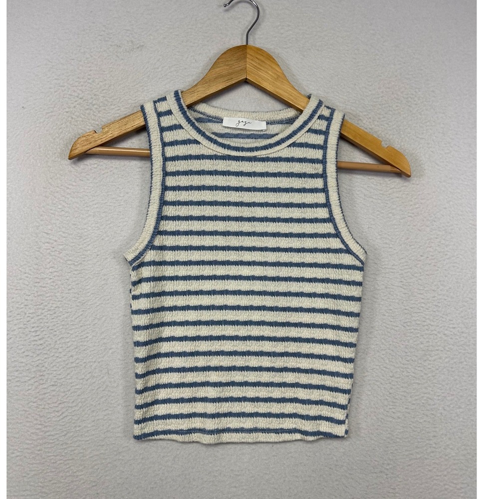 Coastal Nautical Gaze Womens Small Blue Cream Striped Textured Ribbed Tank Top